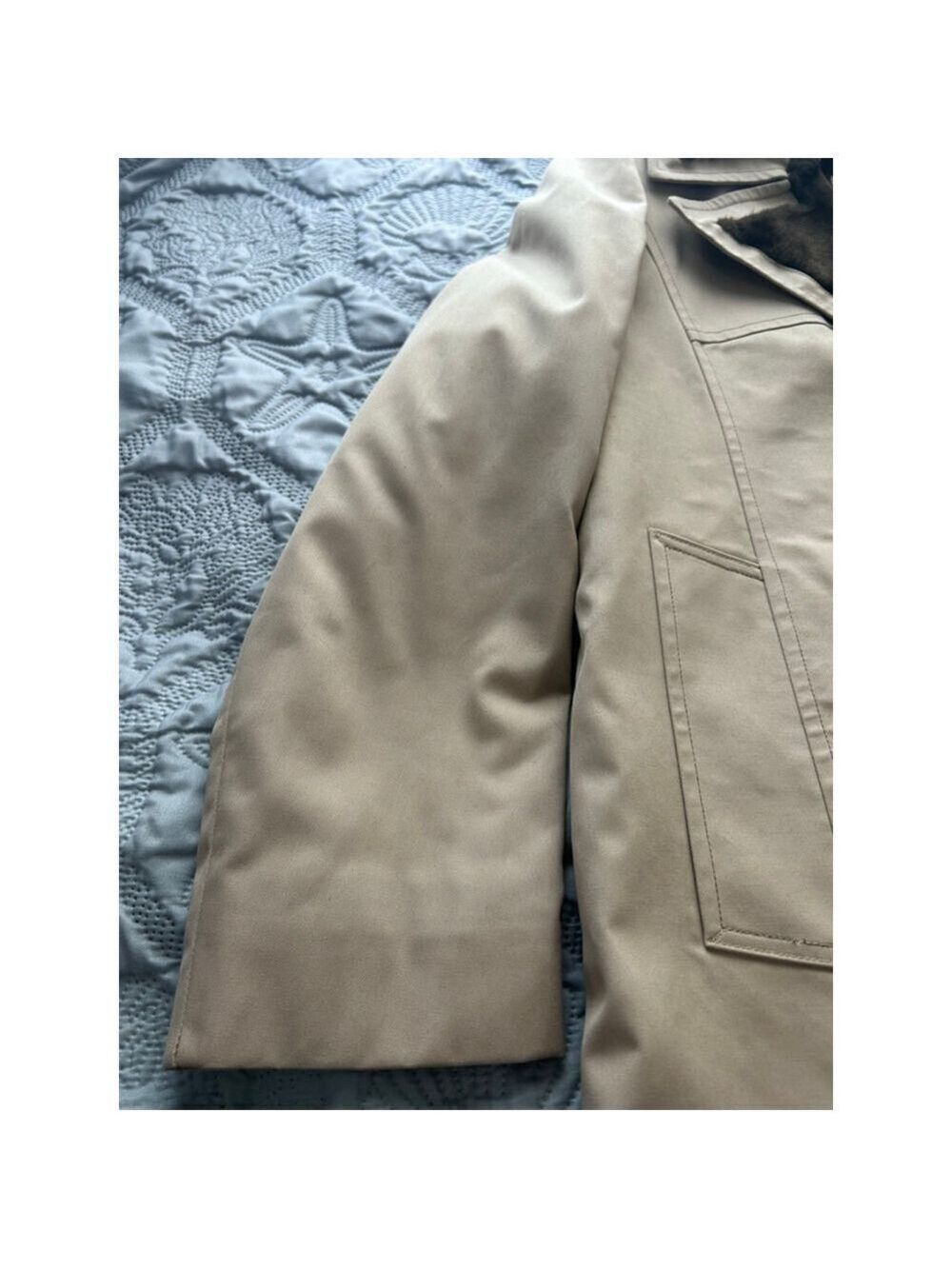 Vintage London Fog Faux Fur Lined Trench Coat Beige 38R Double Breasted - Picture 5 of 15